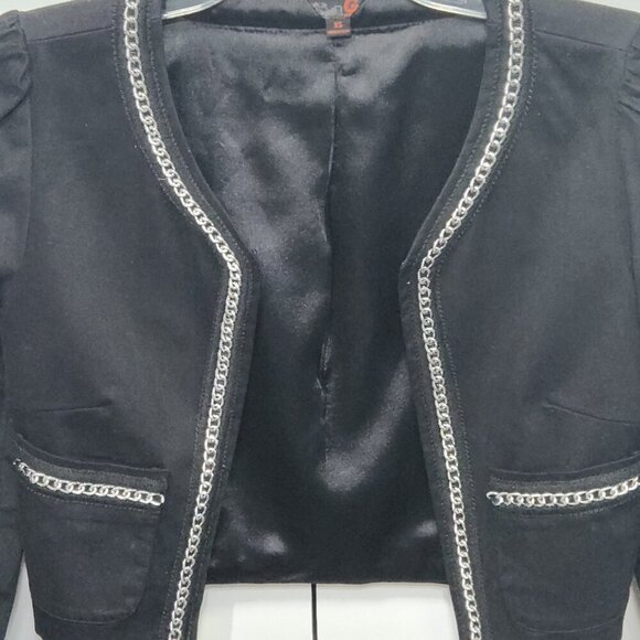 Guess Cropped Long Sleeves Jacket Women's Size XS Black - Picture 2 of 4